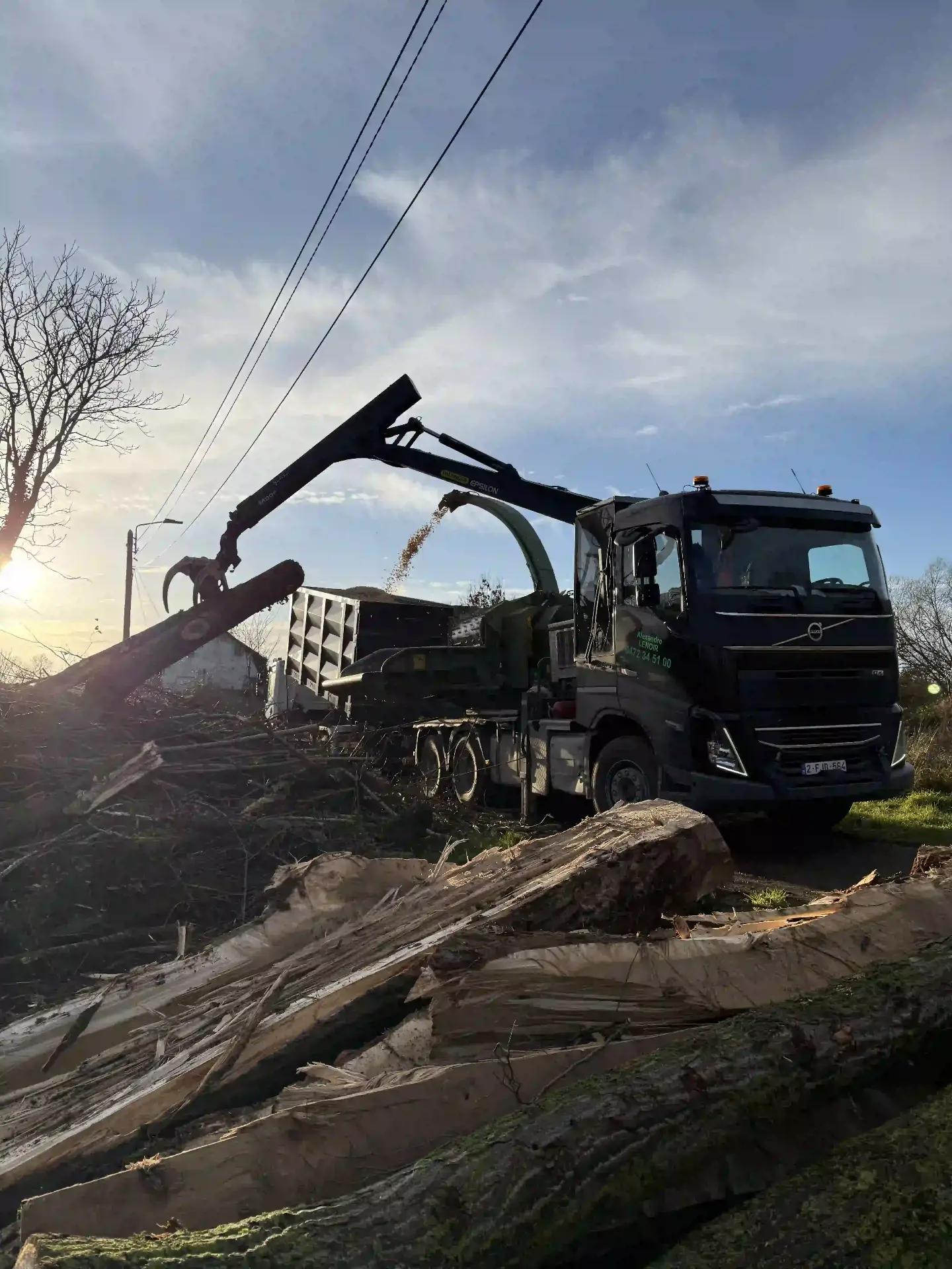 Engin de chantier Volvo avec grappin pour abattage par Arbatax